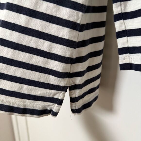 J Crew Top Women Sz M White Blue Stripe Boat Neck Nautical Coastal Preppy Casual - Picture 4 of 12